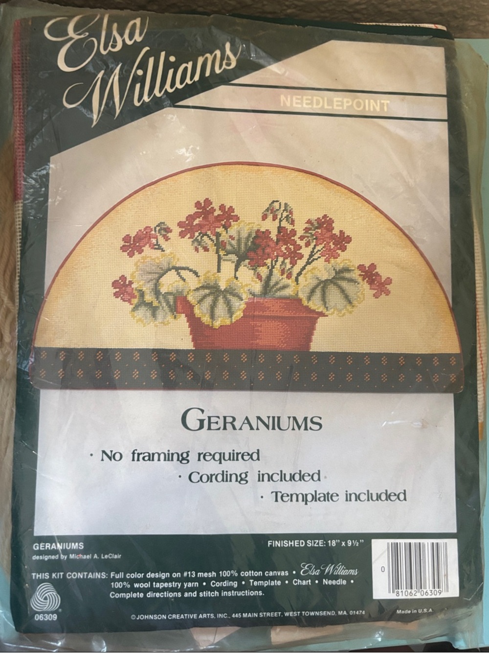 Elsa Williams Geraniums Needlepoint Wall Accent